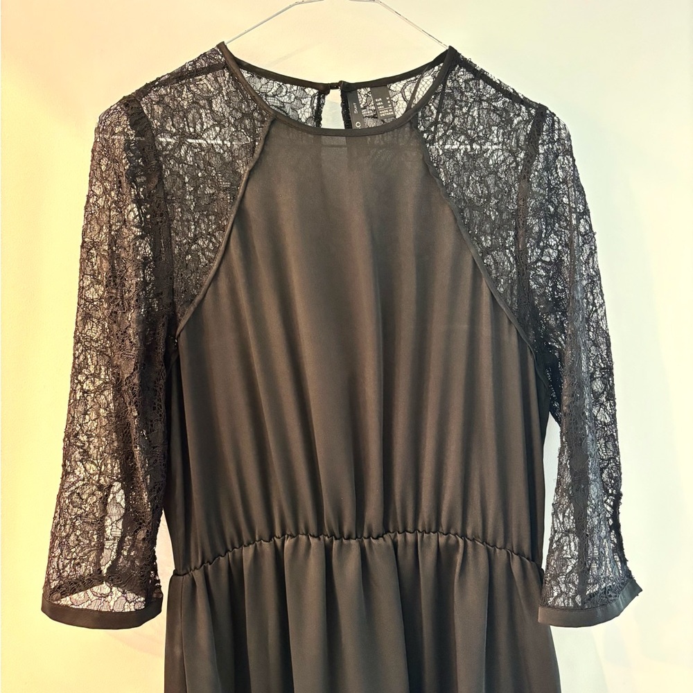 Mango Black Lace Sleeve Evening Gown